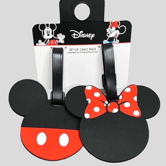 Disney Mickey & Minnie Mouse Luggage Tags Set of 2 - Picture 1 of 13